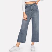 Shein Button Detail Wide Leg Jeans