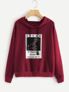 Shein Graphic Drop Shoulder Drawstring Hoodie