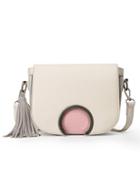 Shein Ring Flap Crocodile Emobossed Tassel Bag - Beige