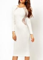 Rosewe Graceful Lace Splicing Long Sleeve White Sheath Dress