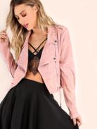 Shein Purple Suede Buckle Hem Asymmetric Zip Jacket