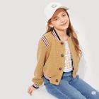 Shein Girls Striped Trim Button Up Teddy Jacket
