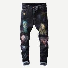 Shein Men Paint Drip Print Destroyed Jeans