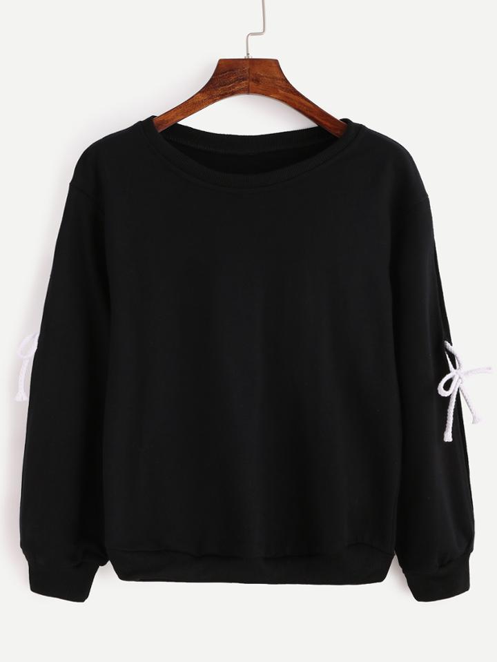 Shein Black Bow Tie Trim Sweatshirt