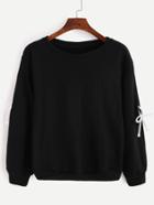 Shein Black Bow Tie Trim Sweatshirt