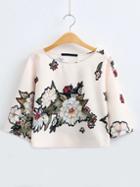 Shein Beige Floral Print Half Sleeve T-shirt