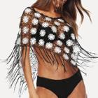 Shein Floral Hollow Out Fringe Detail Cover Up
