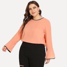 Shein Plus Bell Sleeve Contrast Trim Blouse