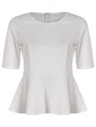 Shein Ruffle Hem Zipper White Shirt