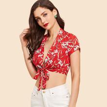 Shein Knot Hem Floral Print Crop Top