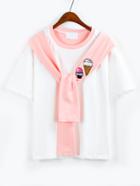 Shein Contrast Embroidered Faux Sleeve-tie White T-shirt