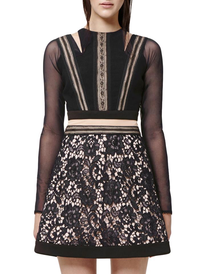 Shein Black Mesh Paneled Soluble Flowers Dress