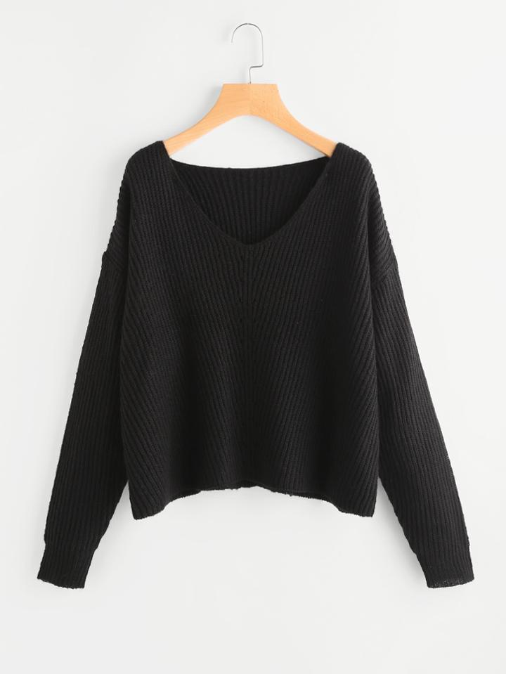 Shein Drop Shoulder Rib Knit Boxy Jumper