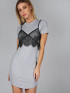 Shein Lace Bralette Over T-dress Grey