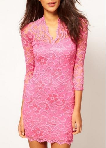 Rosewe Enchanting Three Quarter Sleeve V Neck Mini Dress