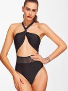 Shein Mesh Detail Twist Halter Swimsuit