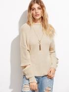 Shein Apricot Mock Neck Cutout Zipper Detail Sweater