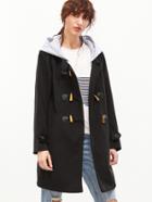 Shein Black Raglan Sleeve Duffle Coat With Contrast Detachable Hood