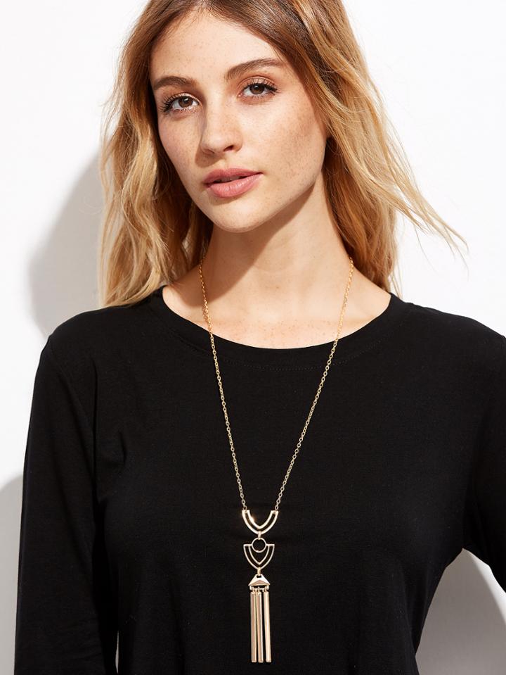 Shein Gold Plated Geometric Hollow Out Pendant Necklace