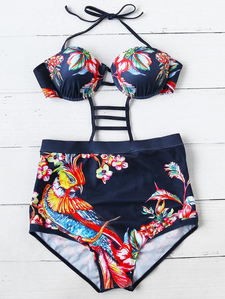 Shein Phoenix Print Ladder Cutout Bustier Swimsuit