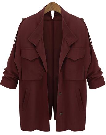 Shein Wine Red Long Sleeve Pockets Loose Coat