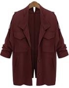 Shein Wine Red Long Sleeve Pockets Loose Coat