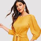 Shein Pleated Sleeve Knot Front Blouse