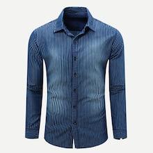 Shein Men Vertical-striped Long Sleeve Denim Shirt