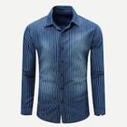 Shein Men Vertical-striped Long Sleeve Denim Shirt