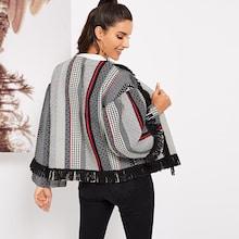 Shein Open Front Fringe Trim Coat