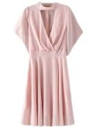 Shein Pink Zipper Back Cut Out Pleated Chiffon Dress