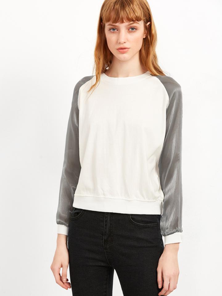 Shein White Contrast Sleeve Sweatshirt
