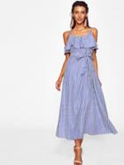 Shein Flounce Layered Vertical Striped Dress With Belt