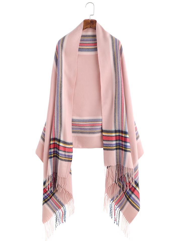 Shein Pink Colored Stripe Fringe Edge Shawl Scarf