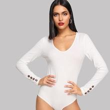 Shein V Neck Solid Ribbed Knit Bodysuit