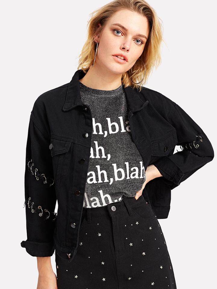Shein Ring Detail Denim Jacket