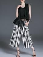 Shein Black Sheer Top With Striped Pockets Pants