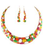 Shein Multicolor Glaze Gold Collar Necklace With Earrings