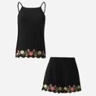 Shein Embroidery Scallop Hem Cami Top With Shorts