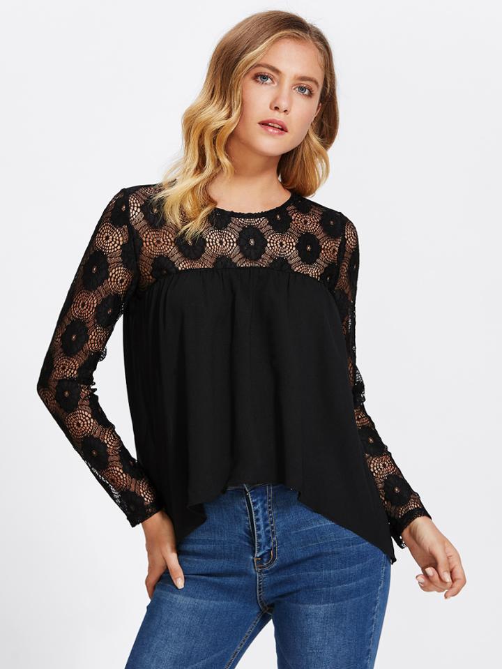 Shein Illusion Circle Lace Shoulder Top
