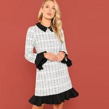 Shein Contrast Ruffle Detail Tweed Dress
