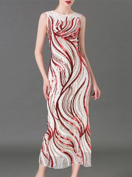 Shein Red Gauze Sequined Sheath Dress