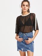 Shein Drop Shoulder Striped Sleeve Mesh Top