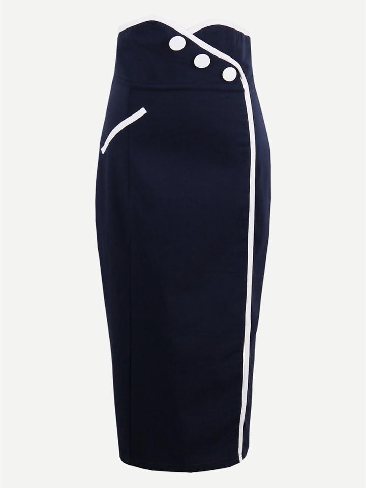 Shein Contrast Trim Zipper Back Sheath Skirt