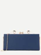 Shein Blue Pu Jewelled Clutch Evening Bag