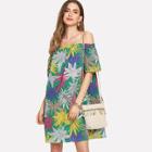 Shein Leaf Print Tunic Bardot Dress