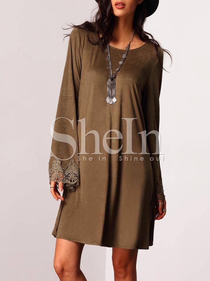 Shein Grey Crew Neck Lace Cuff Shift Dress
