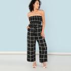 Shein Plus Grid Print Strapless Top And Wide Leg Pants Set