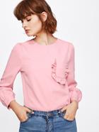 Shein Frill Pocket Front Puff Sleeve Blouse