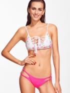 Shein Floral Print Lace Up Cutout Bikini Set